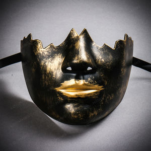Unpainted Lower Half Face Costume Masks Masquerade - Black Gold
